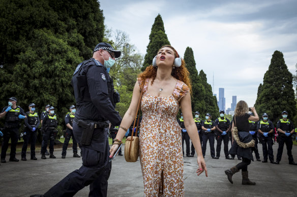 Protester at the Shrine of Remembrance.