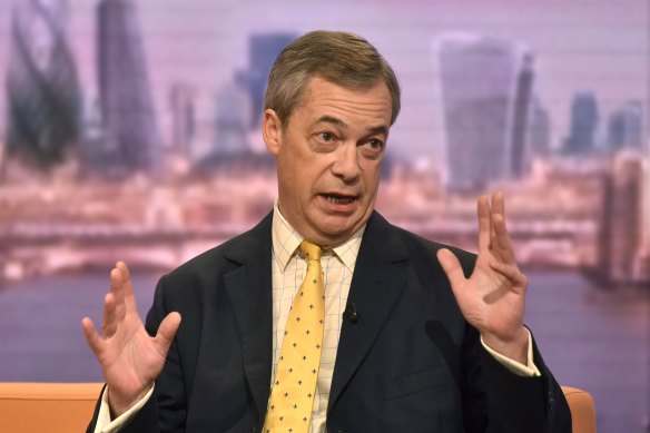 Brexit Party leader and former MEP Nigel Farage on the Andrew Marr Show at the BBC in London in February.