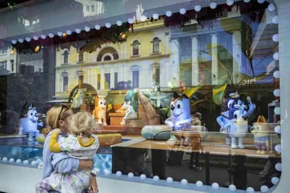 This year’s Bluey-themed Myer Christmas windows.