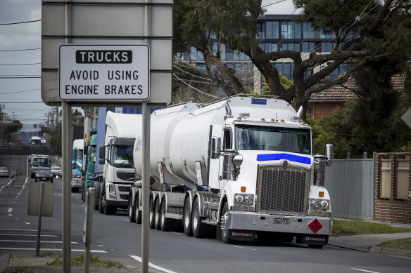 Trucks on residential streets in Yarraville, Melbourne.