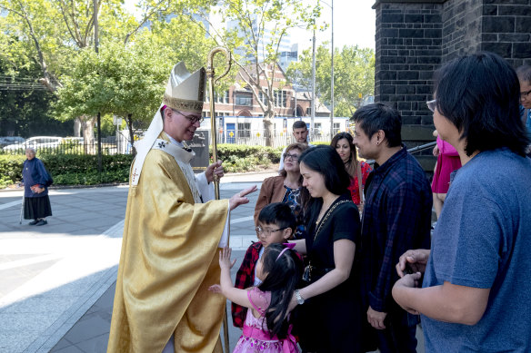 Archbishop Comensoli arriving for St Patrick's Cathedral's Christmas celebrations on Tuesday morning.