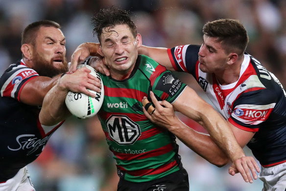 Souths skipper Cam Murray carts the ball up against the Roosters in round three.