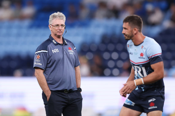 Waratahs coach Darren Coleman and NSW skipper Jake Gordon. 