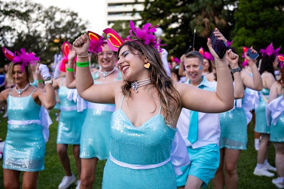 The Itty Bitty Titty Committee, decked out in Tiffany Blue.