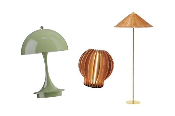 “Panthella 160”; “Radiant” portable lamp; “9602” floor lamp  