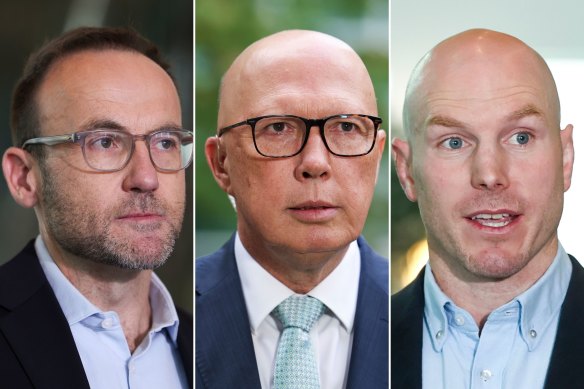Adam Bandt, Peter Dutton and David Pocock.