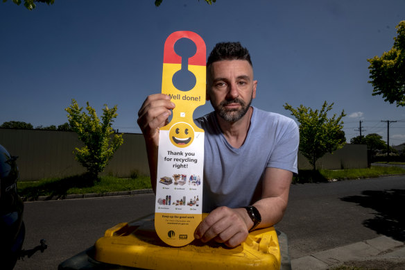 Simon De Leonardis, of Glenroy, got the tick of approval from bin inspectors but still thinks Moreland Council should leave his recycling alone. 