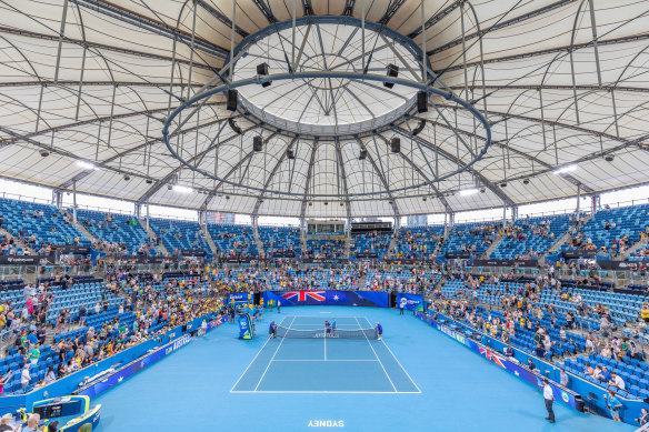 The Ken Rosewall Arena at Homebush in Sydney’s west was upgraded in design by Cox Architecture 
