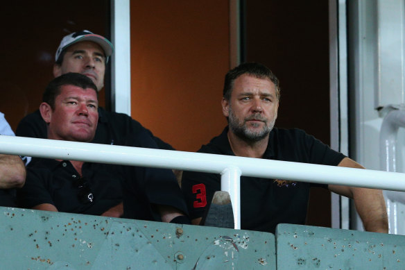 Rabbitohs co-owners Russell Crowe (right) and James Packer in 2013.