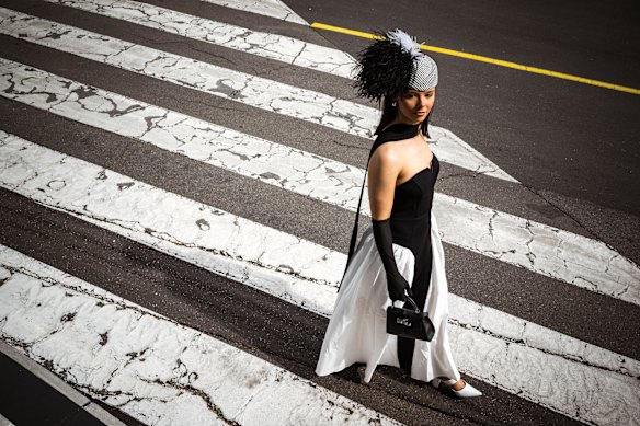 Hannah McKnight from Melbourne in traditional Derby Day Black and White