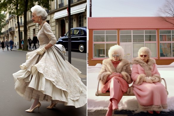 Two images from Future Fashion, Liz Sunshine’s book that was curated entirely from AI images.