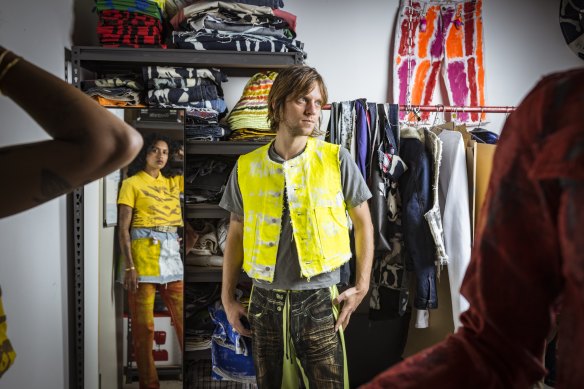 New isn’t necessarily ‘shiny’: Moss Tunstall’s Ajay Jennings, with model Sol Fernandez, in his studio.