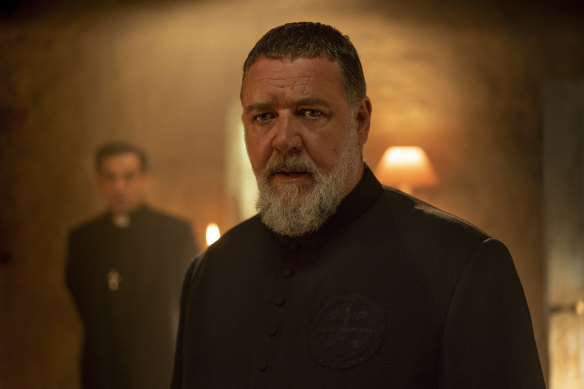 Russell Crowe as the Vatican’s real-life exorcist Father Gabriele Amorth in The Pope’s Exorcist.