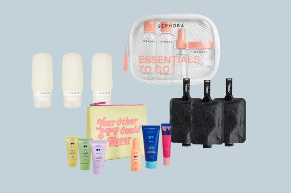 La Pochette Travel Bottle Trio; Ultra Violette Fun-Size Future-Proofers Skincare Set; Sephora Collections Weekend Container Kit; Matador Flatpack Toiletry Bottles.