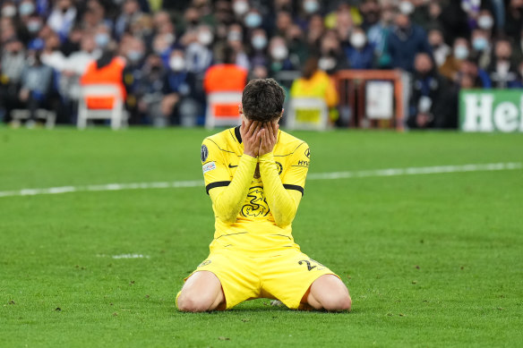 Chelsea’s Kai Havertz after a missed chance at the Bernabeu.