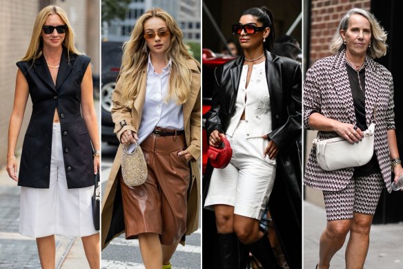 Street style at New York Fashion Week. Shorts move from Sunday staples to the working week.