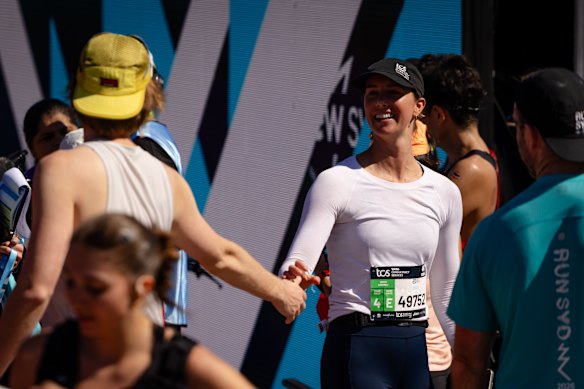 Six-time Olympic gold medal winner Emma McKeon after finishing the Sydney Marathon.