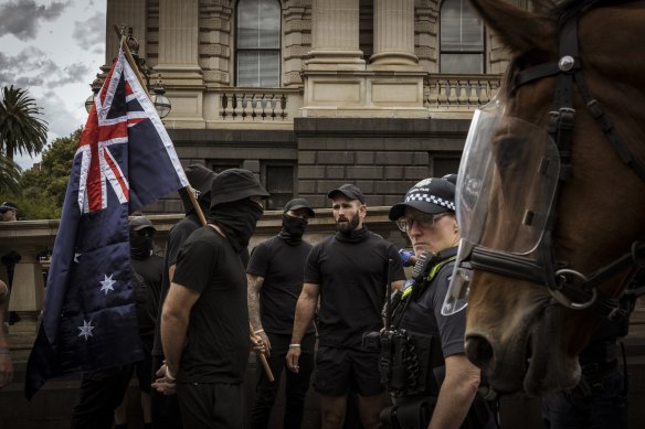 Neo-Nazis marched on Spring Street on Saturday.