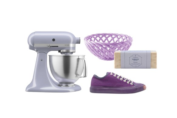 “Artisan” stand mixer; “Silica” bowl; “Violet & Yarrow” soap; Sneakers.