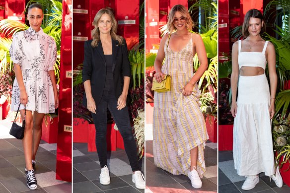 Four sets (from left) Tayla Damir, Rachel Griffiths, Olivia Molly Rogers and Montana Cox show their takes on tennis style. 