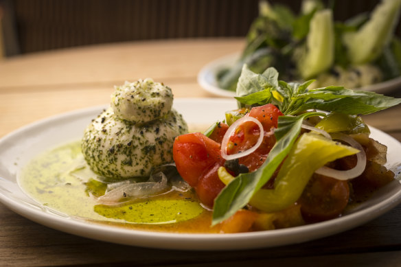 Heirloom tomato and burrata at Johnny’s Green Room. 