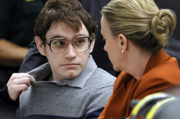 Marjory Stoneman Douglas High School shooter Nikolas Cruz seated at the defence table in the courtroom.