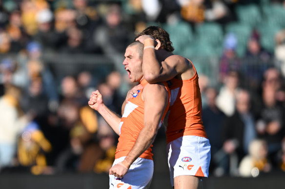 Xavier O’Halloran of the Giants celebrates a goal.