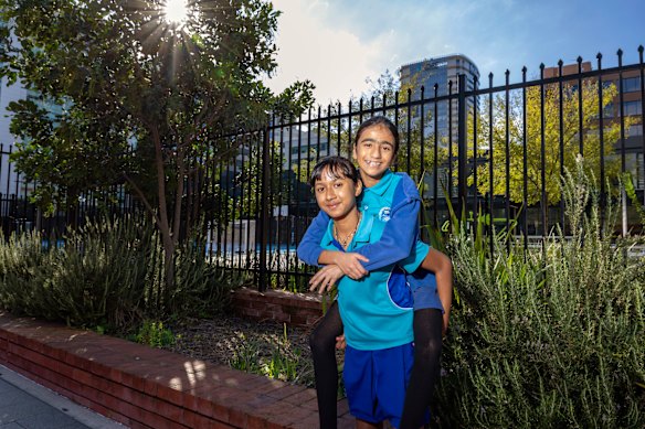 Krishna Thobula and Rathi Navya, both 11, sat the selective schools test at Arthur Phillip High in Parramatta.