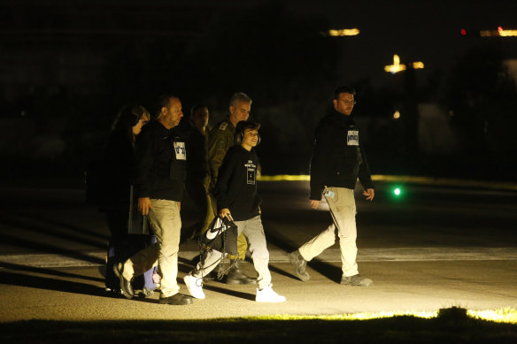 Family members of released hostages  arrive at the Sheba Medical Centre in Ramat Gan, Israel. 