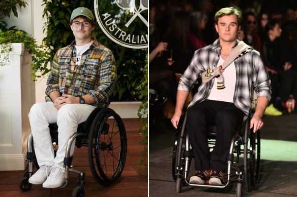Tennis Casual v Runway Casual: Jimmy Jan in Ralph Lauren at the Australian Open; on the runway at Australian Fashion Week in 2023.