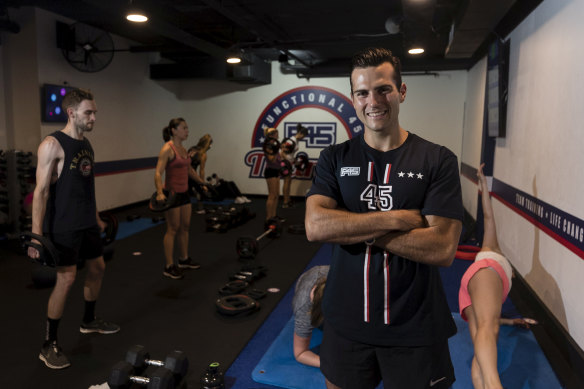 Jordan McCreary at a F45 Gym in Park Street, Sydney, before the pandemic hit.