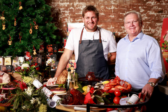 Coles ambassador Curtis Stone and Coles CEO Steven Cain: the supermarket has unveiled new products in its Christmas range to target budget-conscious Australians.