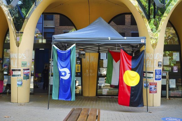 The Arts West building at the University of Melbourne’s Parkville campus on Saturday.