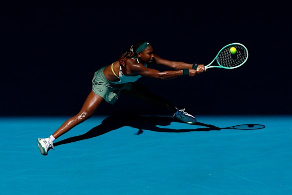 Coco Gauff reaches for a return.