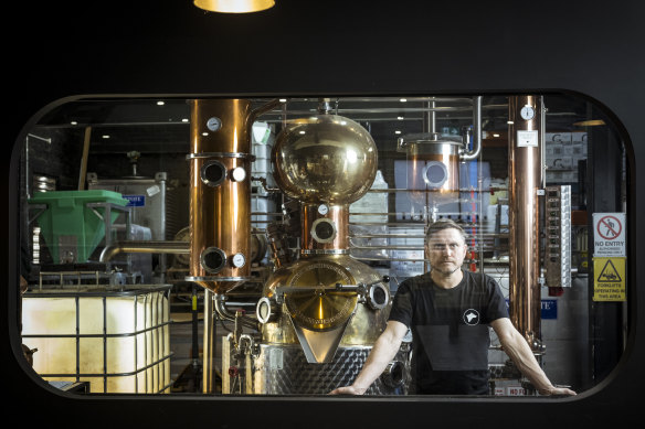 Patient Wolf Distilling Co. founder Dave Irwin at his Melbourne gin distillery.