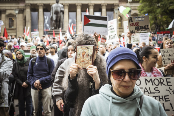 Protesters chanted “free Palestine” and “from the river to the sea, Palestine will be free.”