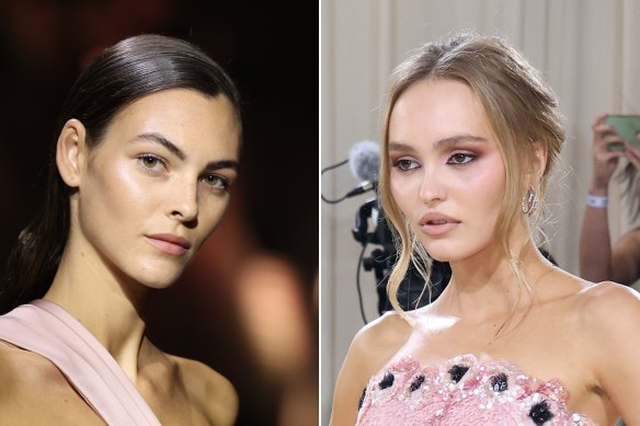 Vittoria Ceretti in the Roberto Cavalli spring-summer ’23 show in Milan and Lily-Rose Depp at the 2021 Met Gala benefit “In America: A Lexicon of Fashion” at Metropolitan Museum of Art on September 13, 2021 in New York. 