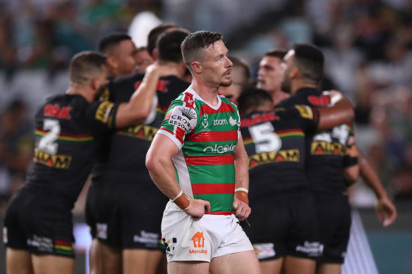 Rabbitohs hooker Damien Cook can feel things slipping away. 