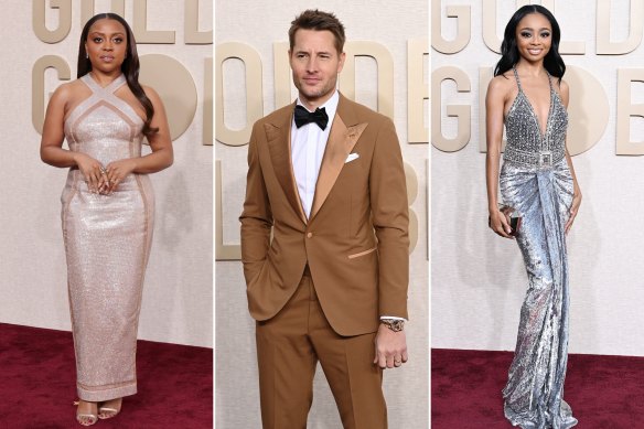 Quinta Brunson, Justin Hartley and Shia Jackson at the 2024 Golden Globes.