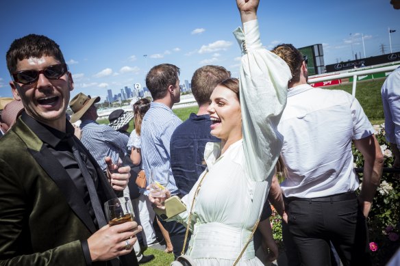 Georja Abdoo and partner Scott Harrison celebrate their win thanks to Verry Elleegant.