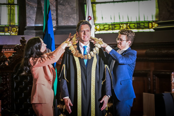 Nick Reece being sworn in as the 105th lord mayor of Melbourne in November.