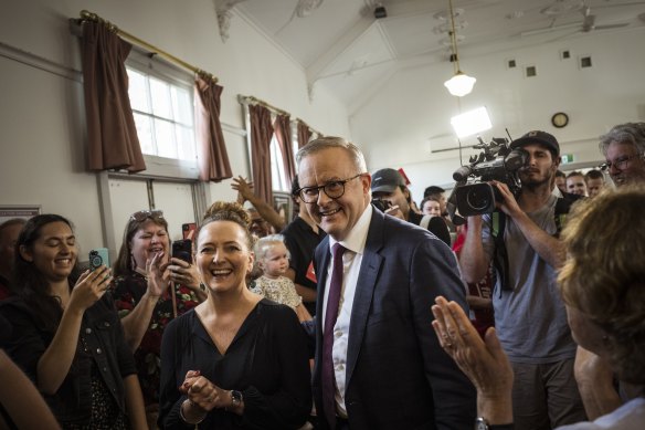 Prime Minister Anthony Albanese with  Labor’s Candidate for Aston, Mary Doyle at her campaign launch on Saturday.