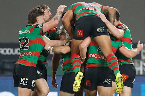 The Rabbitohs celebrate.