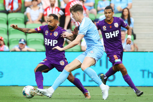 Jack Hendry, centre, played the full 90 minutes one debut for City last weekend.