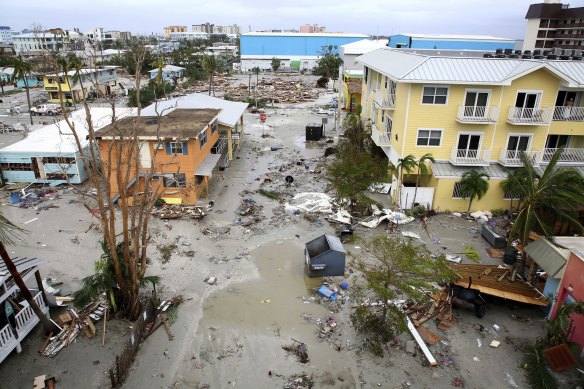 Damages homes and businesses are seen in Fort Myers Beach