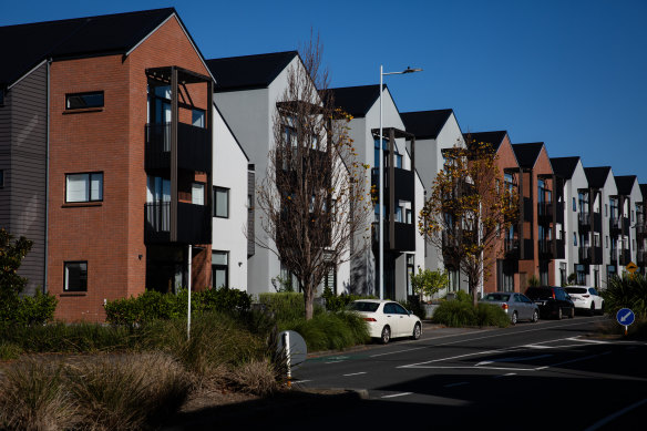 Townhouses in Auckland, New Zealand, where “missing middle” reforms have been enacted to drive up housing supply.