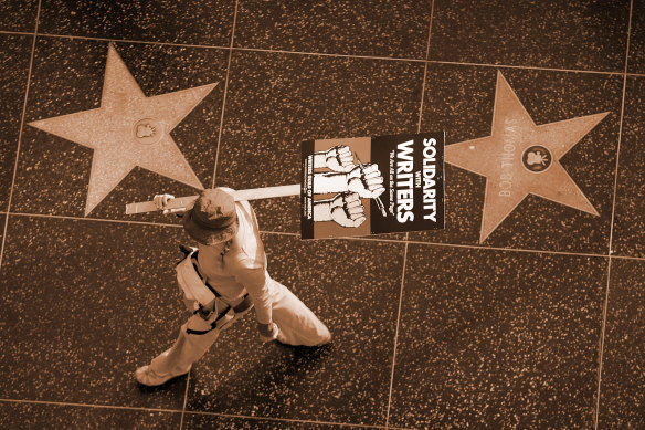 On the Hollywood Walk of the Fame in 2007, various unions joined striking Hollywood writers.