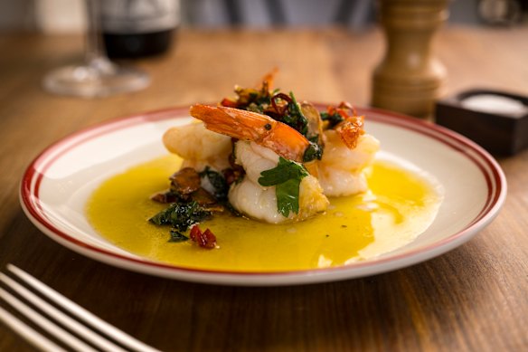Besha Rodell’s go-to: the garlic prawns starter.