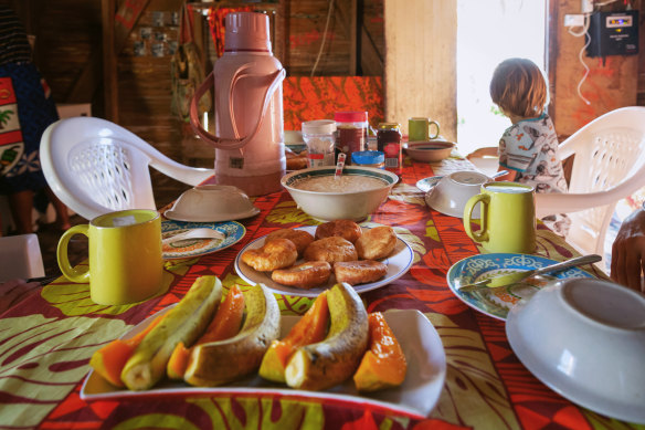 Meals are provided by the local community.