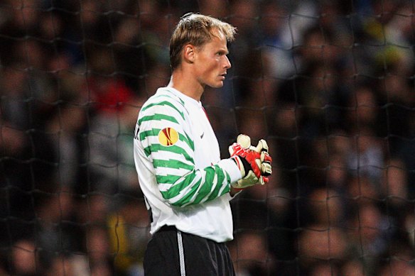Juventus’ goalkeeper Alex Manninger watches on during their Europa League Group A soccer match against Manchester City in 2010.